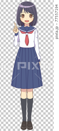 指をさすセーラー服の女の子 指をさすセーラー服の女の子 77557194