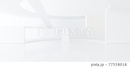 Luxury white abstract architectural minimalistic background. Contemporary showroom. Modern  exhibition stand. Empty gallery. Backlight. Polygonal Graphic Design. 3D illustration and rendering. 77558018