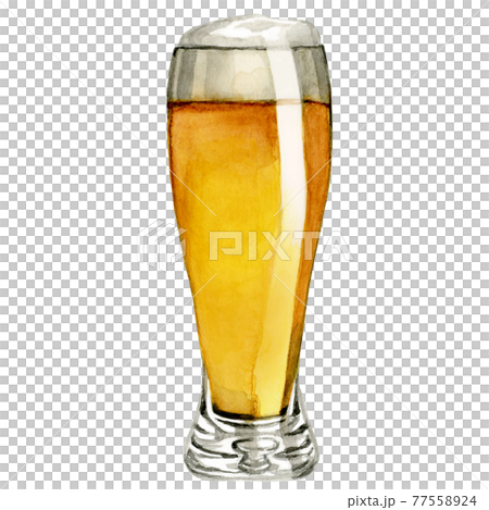 ピルスナーグラスのビール【手描き水彩画】 77558924