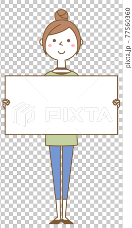 Young woman mom with white board 77560360