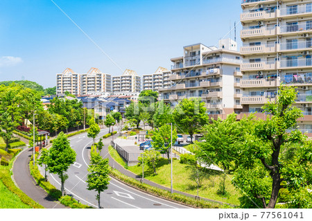 青空が広がる郊外の住宅地 多摩ニュータウン 青空が広がる郊外の住宅地 多摩ニュータウン 77561041