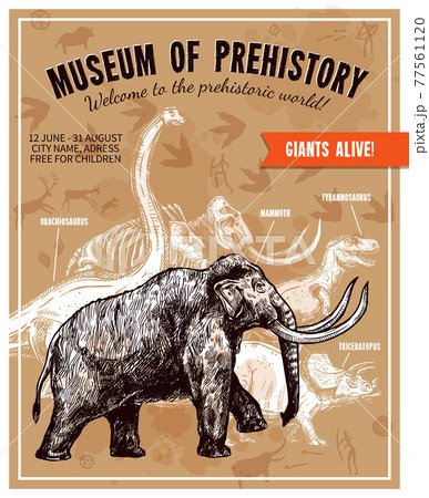 Sketch Hand Drawn Mammoth Illustration Posterのイラスト素材