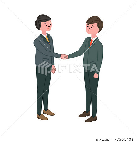 握手をしているビジネスマンの全身イラストのイラスト素材