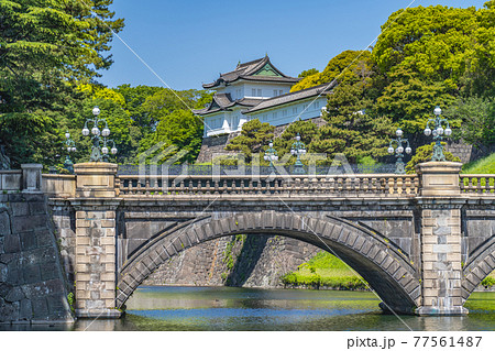 東京の都市風景 皇居外苑 二重橋と伏見櫓 77561487