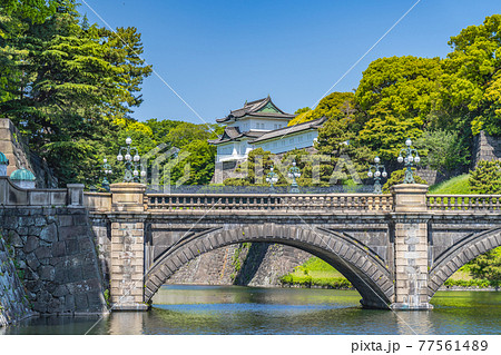東京の都市風景 皇居外苑 二重橋と伏見櫓 東京の都市風景 皇居外苑 二重橋と伏見櫓 77561489