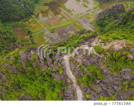 Top pagoda of Hang Mua temple, rice fields, Ninh Binh, Vietnam. Vietnam reopens borders after quarantine Coronovirus COVID 19 77561588