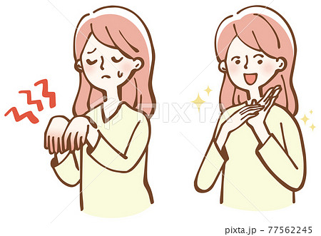 手荒れの女性 改善 イラストのイラスト素材