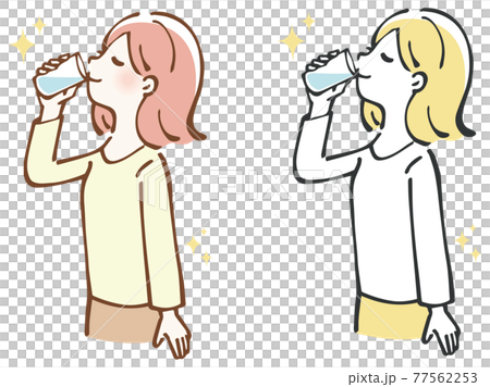 コップで水を飲む女性　イラスト 77562253