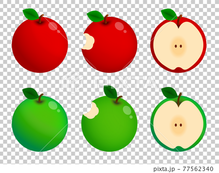 かわいい赤りんごと青リンゴのイラストレーションのイラスト素材