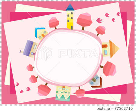 シンプルな街並みのベクターイラスト　枠　背景 　春 77562710