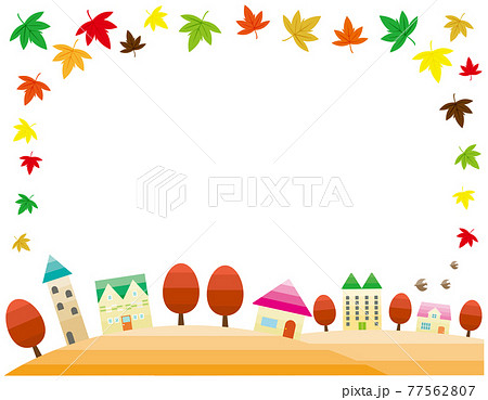 シンプルな街並みと都市の風景イラスト ベクターイラスト 秋の景色のイラスト素材