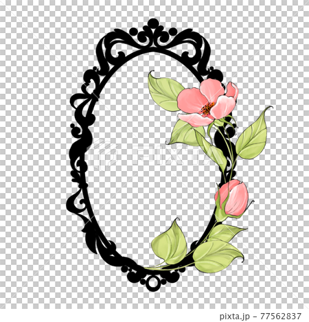 Vintage black baroque frame with flowers. Border. Decorative design element 77562837