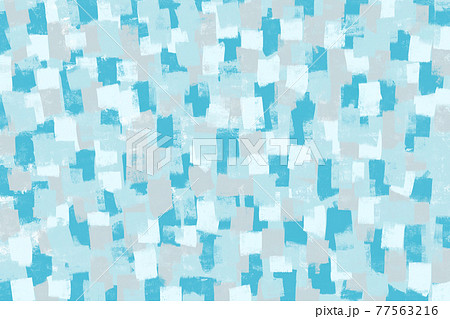 絵の具で描いたランダムな四角モザイク模様の青い背景のイラスト素材