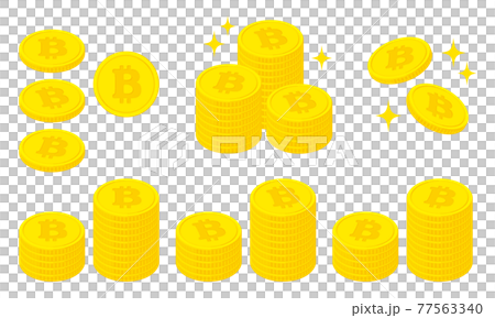 ビットコインマークの入ったコインのイラストセット ビットコインマークの入ったコインのイラストセット 77563340