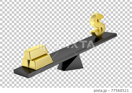 Gold bars and dollar sign on seesaw 77568521