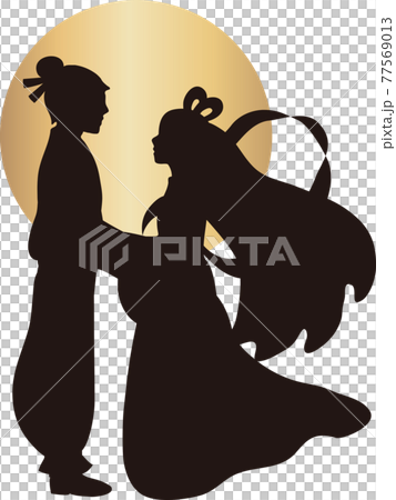 七夕 夏 祭り 織姫 彦星 牽牛 シルエット ベクター イラスト素材の