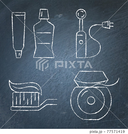Teeth hygiene and cleaning icon set on chalkboard 77571419