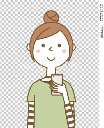 A young woman mom who operates a smartphone A young woman mom who operates a smartphone 77571427