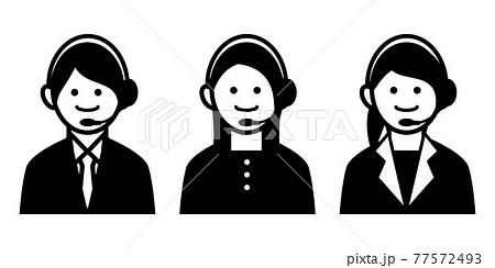 コールセンター, オペレーター, お問い合わせのベクターアイコンイラスト白背景 コールセンター, オペレーター, お問い合わせのベクターアイコンイラスト白背景 77572493