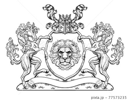 Coat of Arms Crest Horses Lion Family Shield Seal Coat of Arms Crest Horses Lion Family Shield Seal 77573235