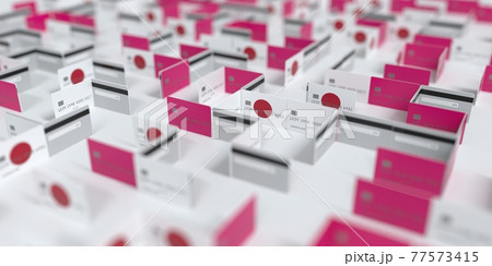 Fictional credit card maze with flag of Japan. Financial difficulties related 3D rendering 77573415