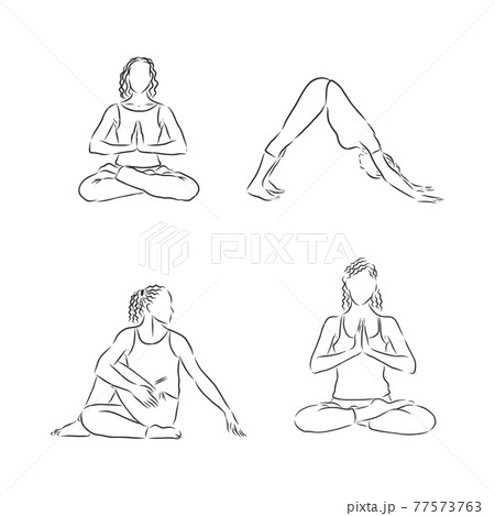 Yoga poses, yoga pants, yoga poses, vector sketch illustration 77573763