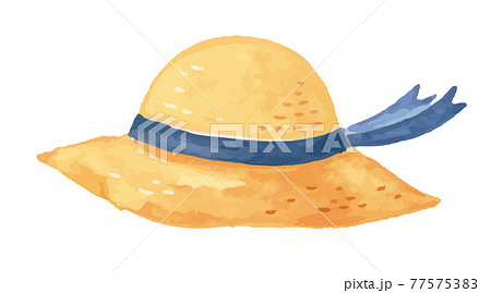 麦わら帽子の水彩イラストのイラスト素材