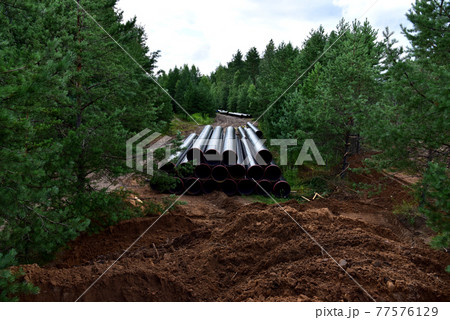 Pipes for natural gas pipeline project. Oil and gas pipelines.  77576129