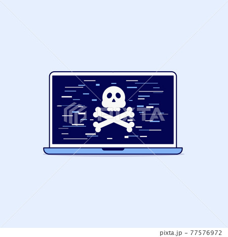 Laptop with skull on the screen line icon design. Laptop with skull on the screen line icon design. 77576972