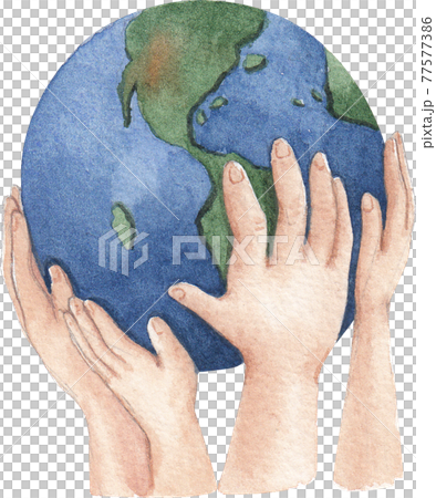 Hand with save the world watercolor 77577386