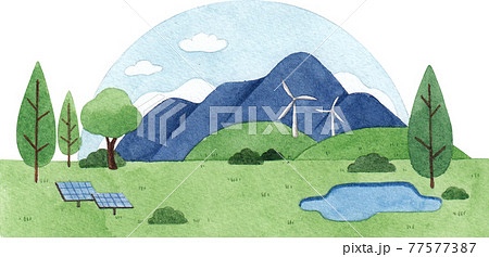 Nature green leaves wirh save the world concept watercolor Nature green leaves wirh save the world concept watercolor 77577387