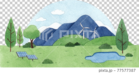 Nature green leaves wirh save the world concept watercolor 77577387