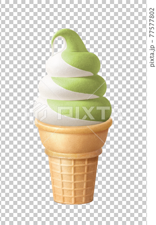 Soft serve ice cream thick roll matcha milk mix illustration real 77577802