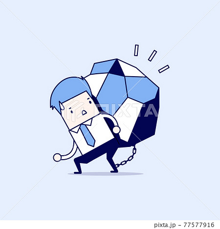 Businessman carrying a big rock. Cartoon character thin line style vector. 77577916
