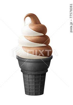 ソフトクリーム 太巻き チョコミルク ミックス イラスト リアル 黒コーンのイラスト素材