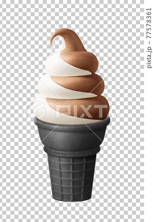 ソフトクリーム 太巻き チョコミルク ミックス イラスト リアル 黒コーンのイラスト素材