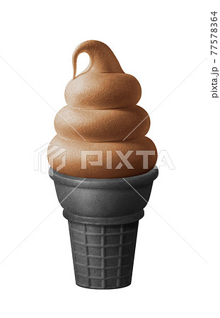ソフトクリーム 太巻き チョコ イラスト リアル 黒コーンのイラスト素材