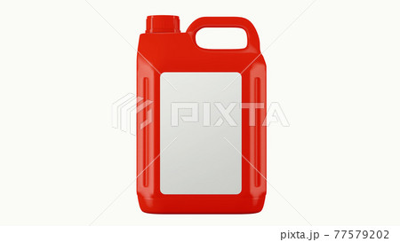 3D rendering of a plastic bottle canister industry Red canister with engine oil or lubricant isolated on white background. 3D rendering of excellent quality in high resolution. It can be enlarged and 77579202