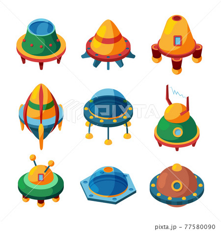 Ufo And Spaceships Isometric Ufo Icons のイラスト素材