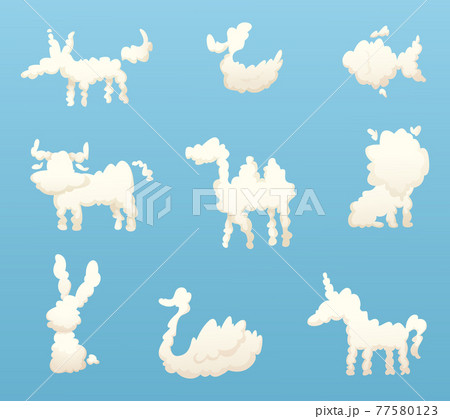 Shapes of animal clouds. Different funny cartoon clouds Shapes of animal clouds. Different funny cartoon clouds 77580123
