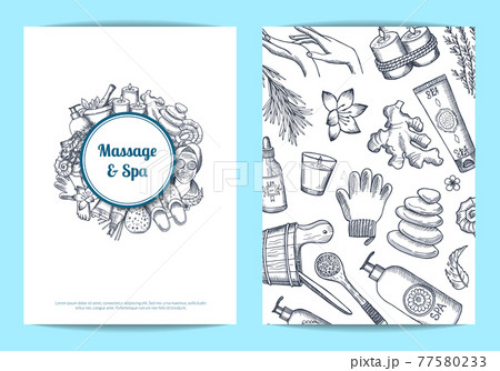 hand drawn spa card, flyer template illustration 77580233