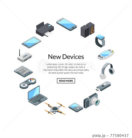 Gadset set label with text. isometric gadgets icons 77580437