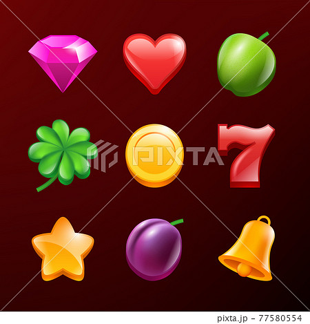Slot machine icons. realistic pictures isolate Slot machine icons. realistic pictures isolate 77580554