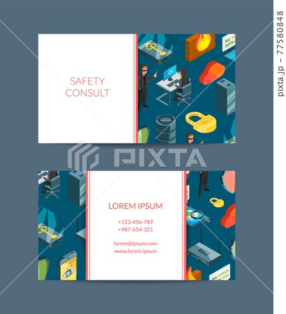 isometric data and computer safety icons business card 77580848