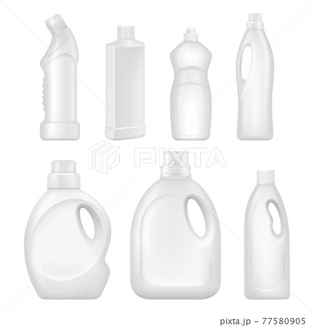 Plastic empty bottles. Sanitary containers with chemical liquids for cleaning services Plastic empty bottles. Sanitary containers with chemical liquids for cleaning services 77580905
