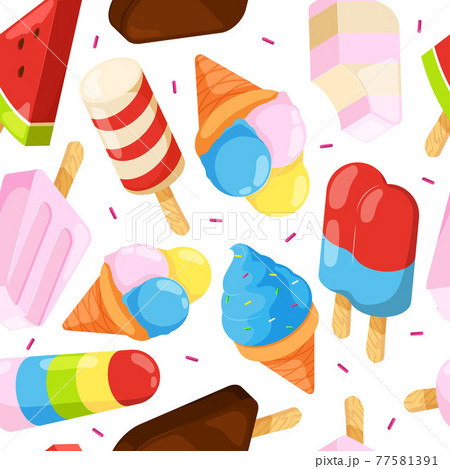Ice cream seamless pattern. Colored cartoon pictures of ice cream 77581391