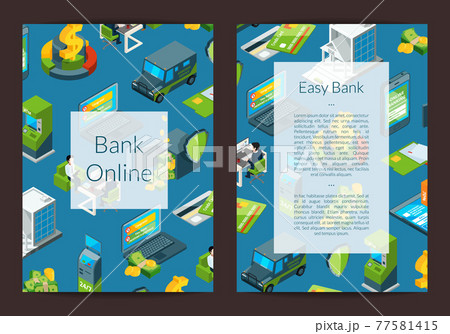 isometric money flow in bank icons card 77581415