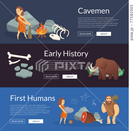 stone age cartoon cavemen banners illustration stone age cartoon cavemen banners illustration 77582005