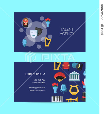 flat theatre icons business card with theatrical pattern flat theatre icons business card with theatrical pattern 77582006