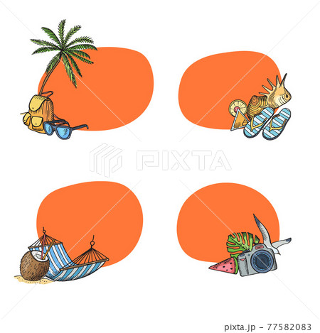 hand drawn summer travel elements stickers set with place for text illustration hand drawn summer travel elements stickers set with place for text illustration 77582083